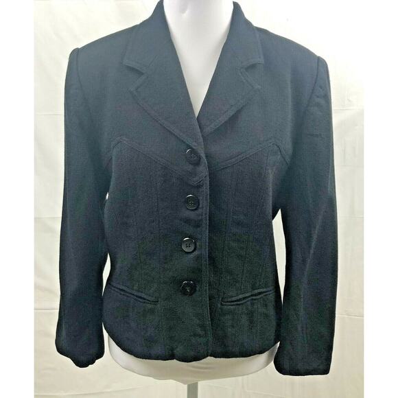 Sunny Names Blazer Women Petite 12P Black 100% Wool 4-Button Coat Jacket Lined - Picture 1 of 12